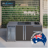 Linea 2000 MM (W) BBQ : 2000 MM (W) x 735 MM (D) x 950 MM (H) - Graphite Ripple w/. Grey Stone Bench Top - inbuilt BBQ  - Including Appliances